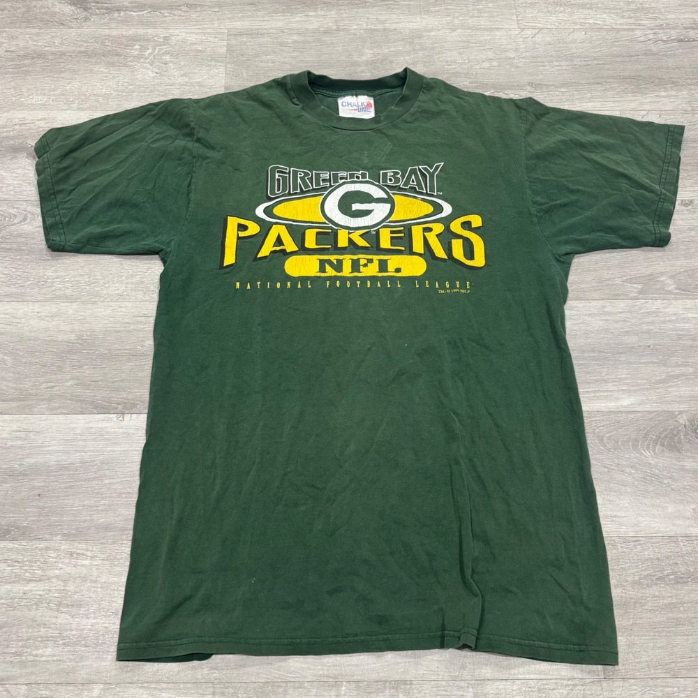 Vintage 1996 Green Bay Packers T Shirt Mens XL Chalk Line NFL Green 90s Graphic